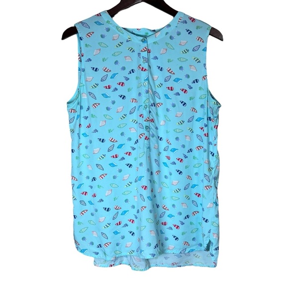 Talbots Sleeveless Popover Top Seashells Blue Colorful Sz Large Pleated Coastal - Picture 1 of 10